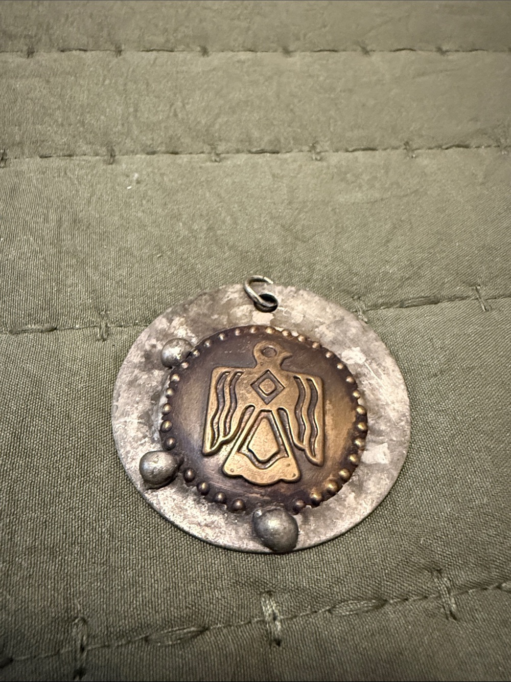 Round Brass & Silver Thunderbird Pendant